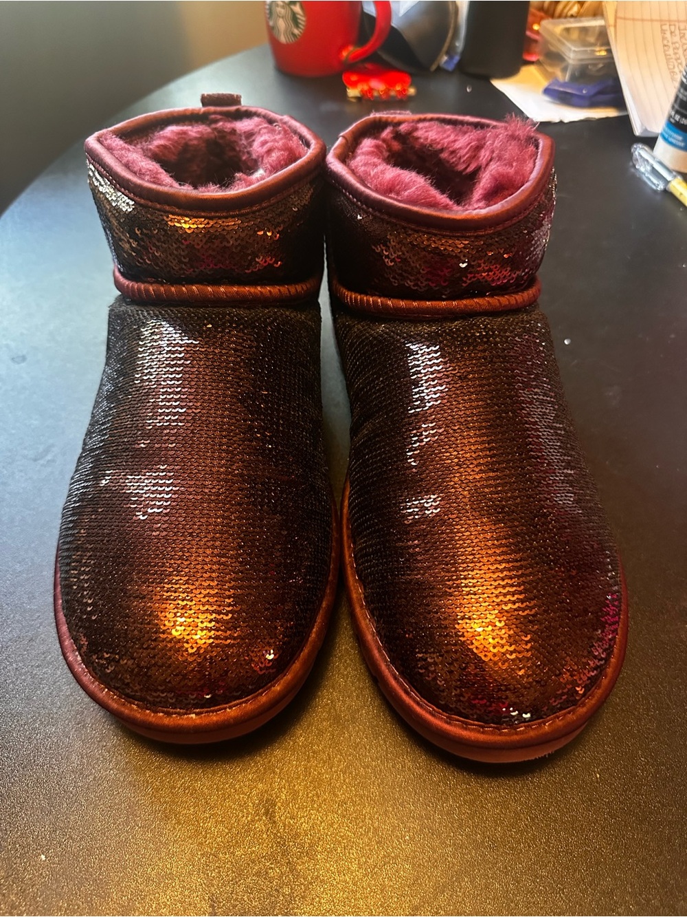 UGG  Burgundy Sequin Suede Boots women size 9 - Picture 5 of 12